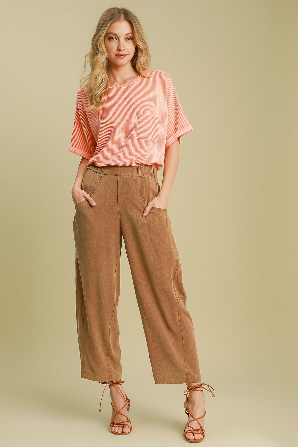 Umgee Elastic Waist Baggy Fit Pants with Pockets 
