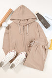 Drawstring Zip Up Hoodie and Pants Active Set 