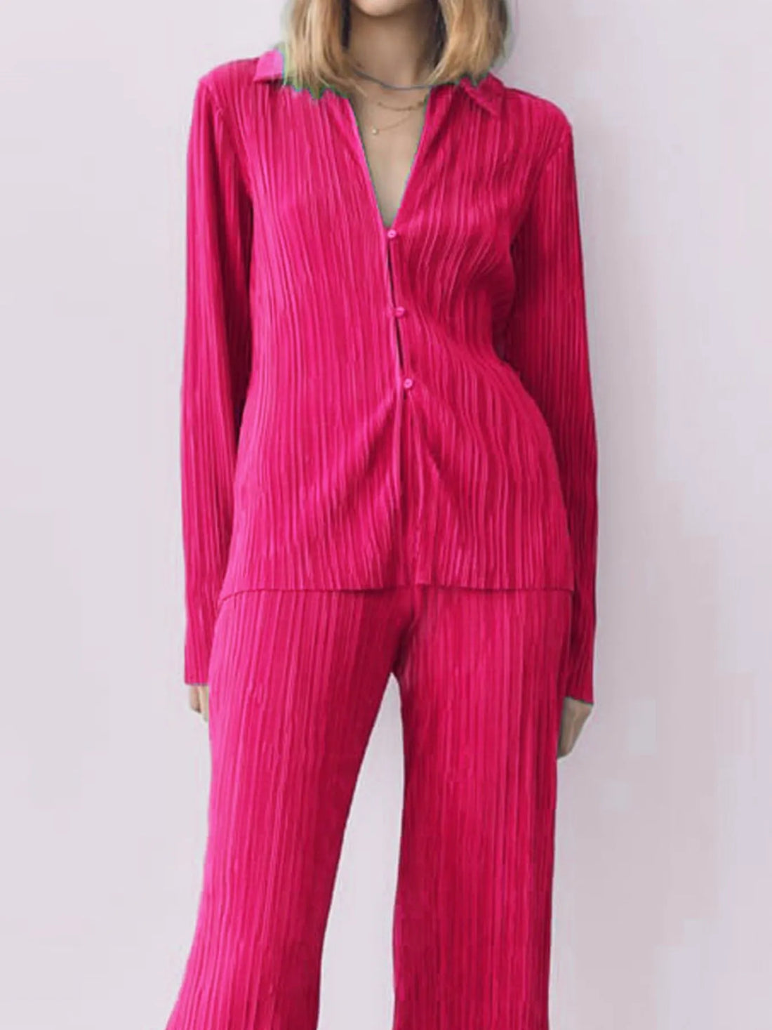 Texture Long Sleeve Top and Pants Lounge Set Lingerie & Nightwear