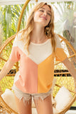 BiBi Round Neck Color Block Short Sleeve T-Shirt 