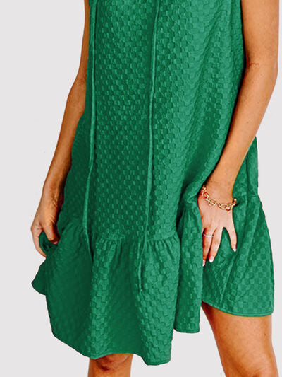 Ruffled Tie Neck Cap Sleeve Dress Dresses