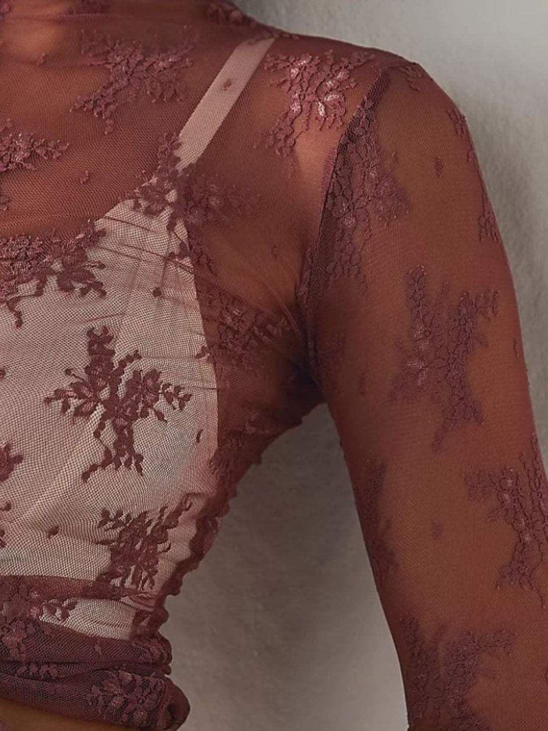 Lace Mock Neck Long Sleeve Blouse 