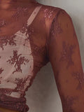 Lace Mock Neck Long Sleeve Blouse 