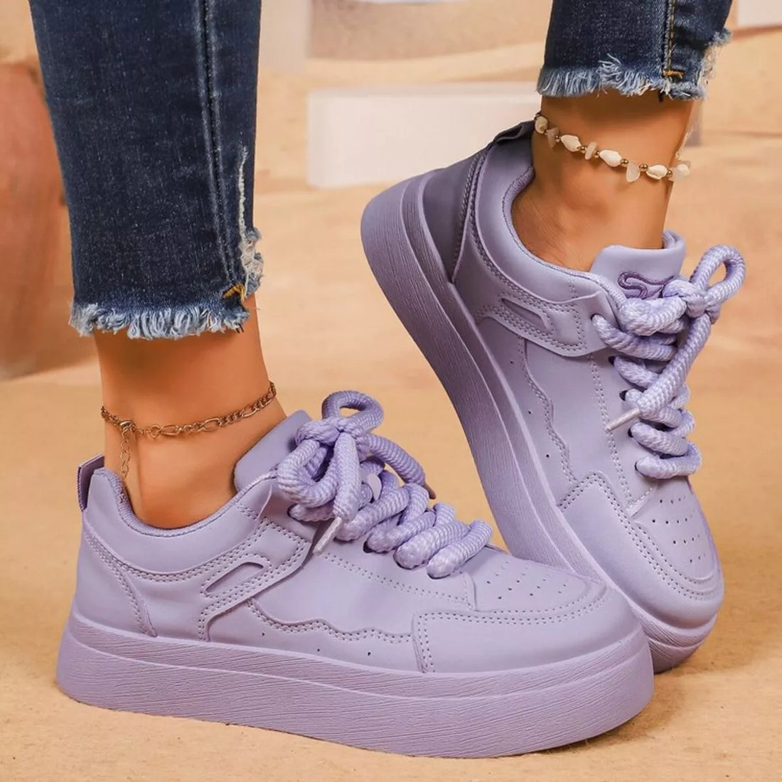 Round Toe Platform Sneakers 