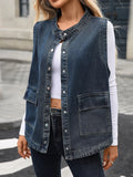 Snap Down Sleeveless Denim Jacket 