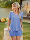 V-Neck Short Sleeve Top and Pocketed Shorts Lounge Set Lingerie & Nightwear
