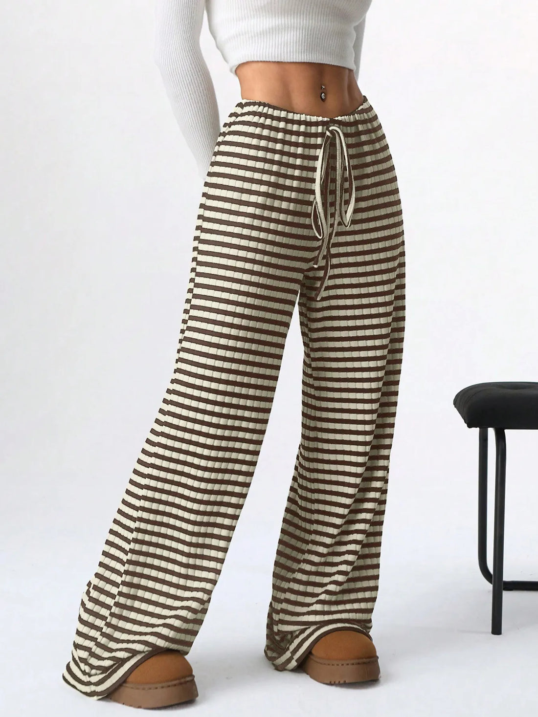 Striped Wide Leg Drawstring Pants 