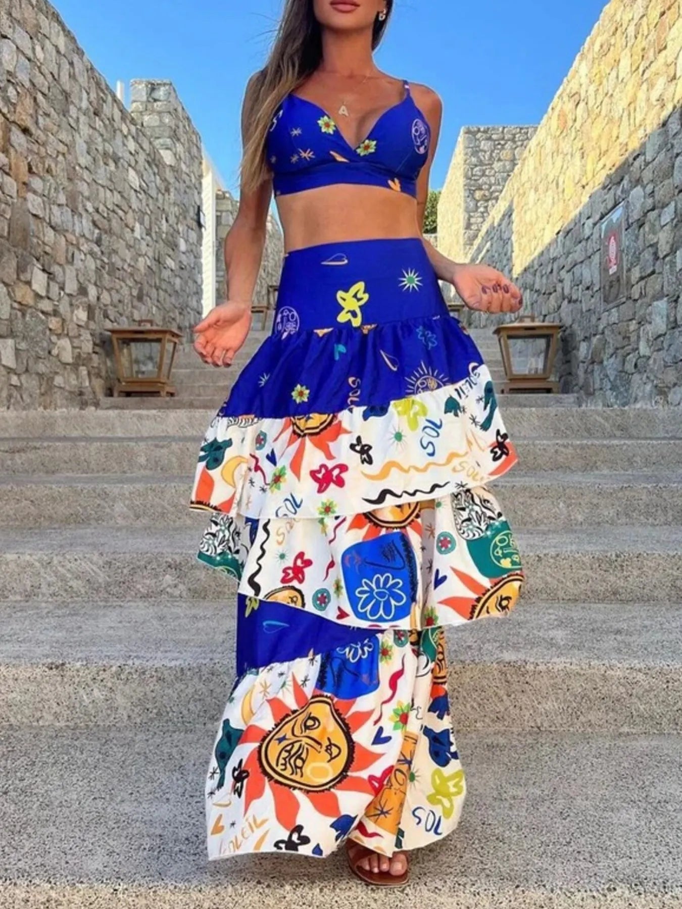 Printed Cami and Layered Skirt Set Two Piece Dresses