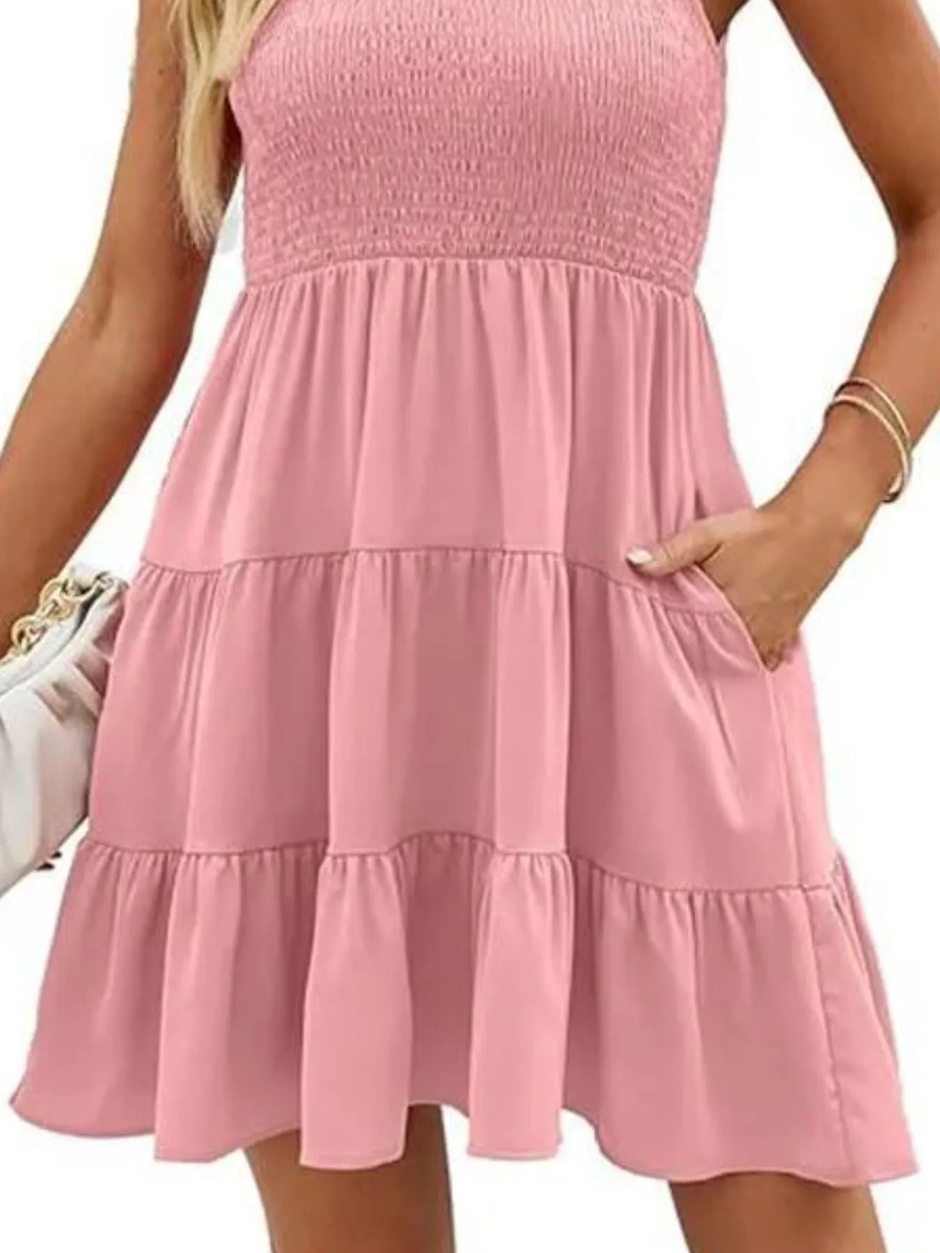 Full Size Sleeveless Smocked Tiered Summer Flare Dress Plus Size 