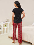 V-Neck Short Sleeve Top and Pants Lounge Set Lingerie & Nightwear