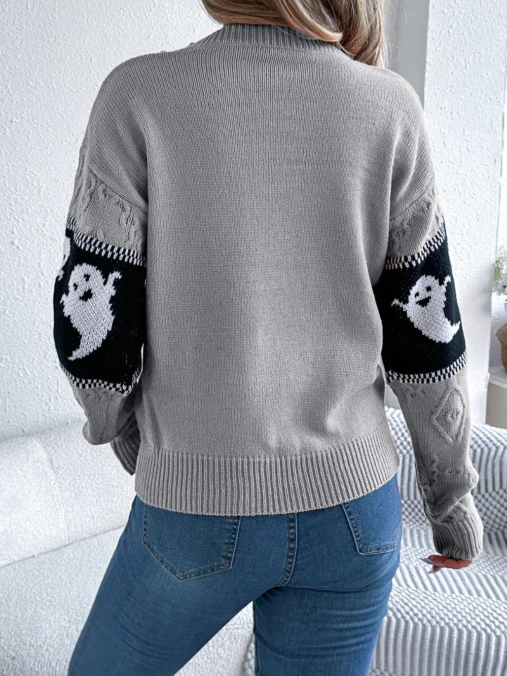 Ghost Round Neck Long Sleeve Sweater 