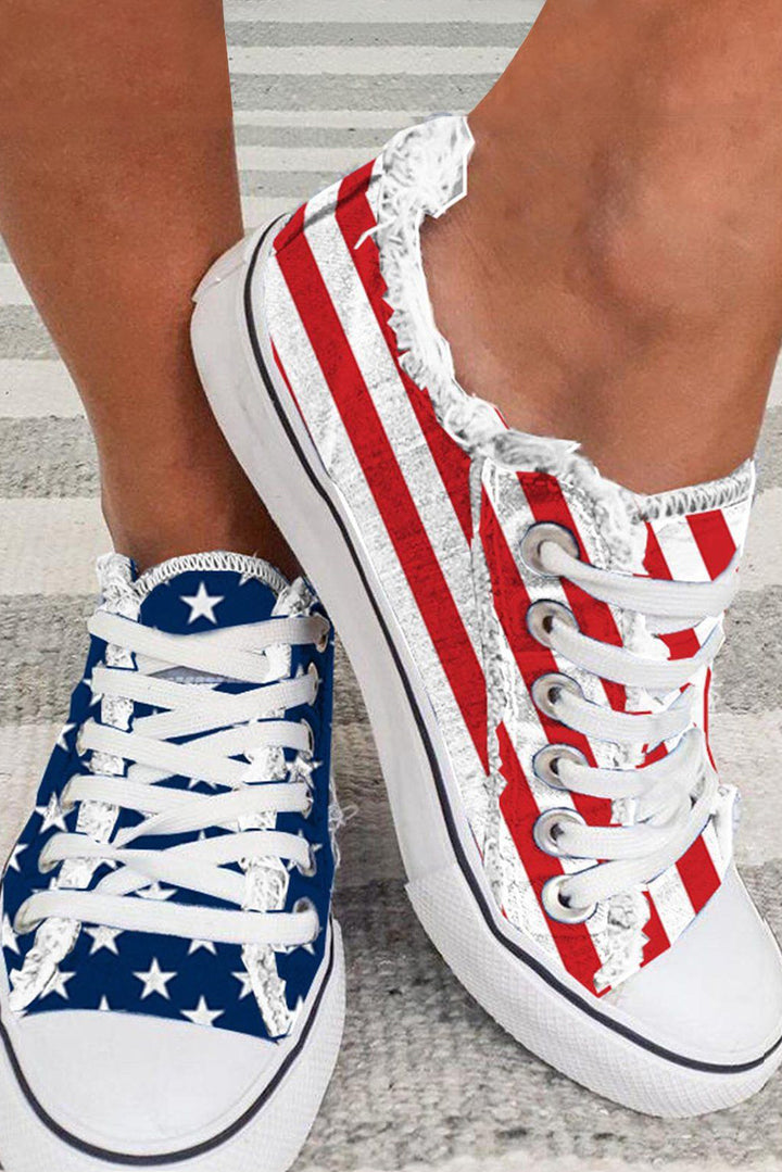 Blue American Flag Lace-up Canvas Flat Shoes Shoes & Bags/Women's Shoes