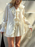 Ruffled Long Sleeve Shirt and Shorts Set Two Piece Dresses
