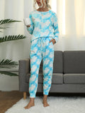 Shiny Tie-Dye Round Neck Top and Pants Lounge Set Lingerie & Nightwear
