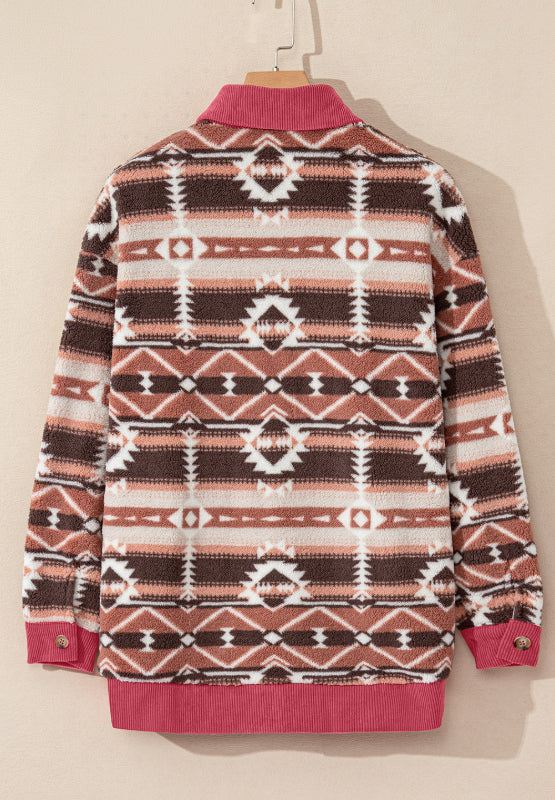 Geometric Button Up Corduroy Trim Jacket 