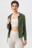 Drawstring Zip Up Hooded Active Outerwear 