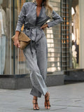 Long Sleeve Top and Wide Leg Jeans Denim Set 
