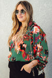 Plus Size Printed Johnny Collar Long Sleeve Blouse 