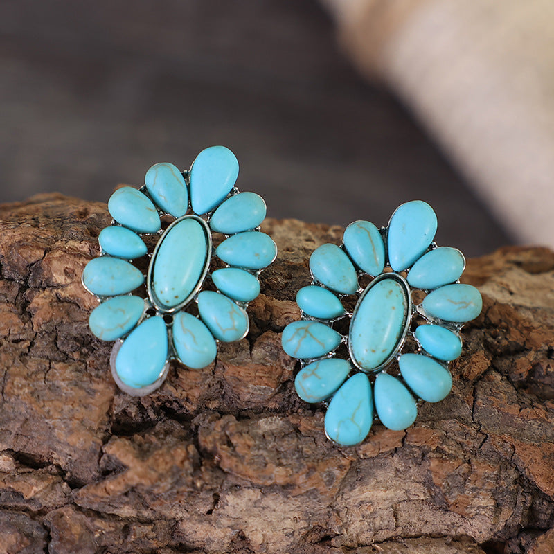 Flower Shape Artificial Turquoise Earrings 