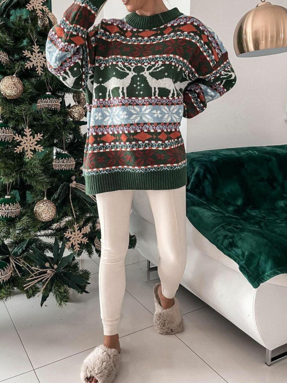 Geometric Round Neck Dropped Shoulder Sweater 