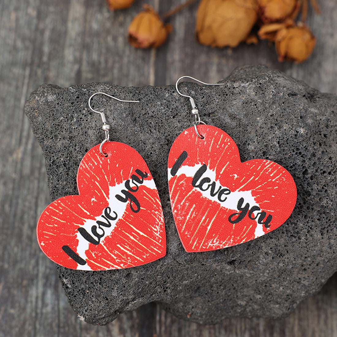 I LOVE YOU Heart Leather Earrings 