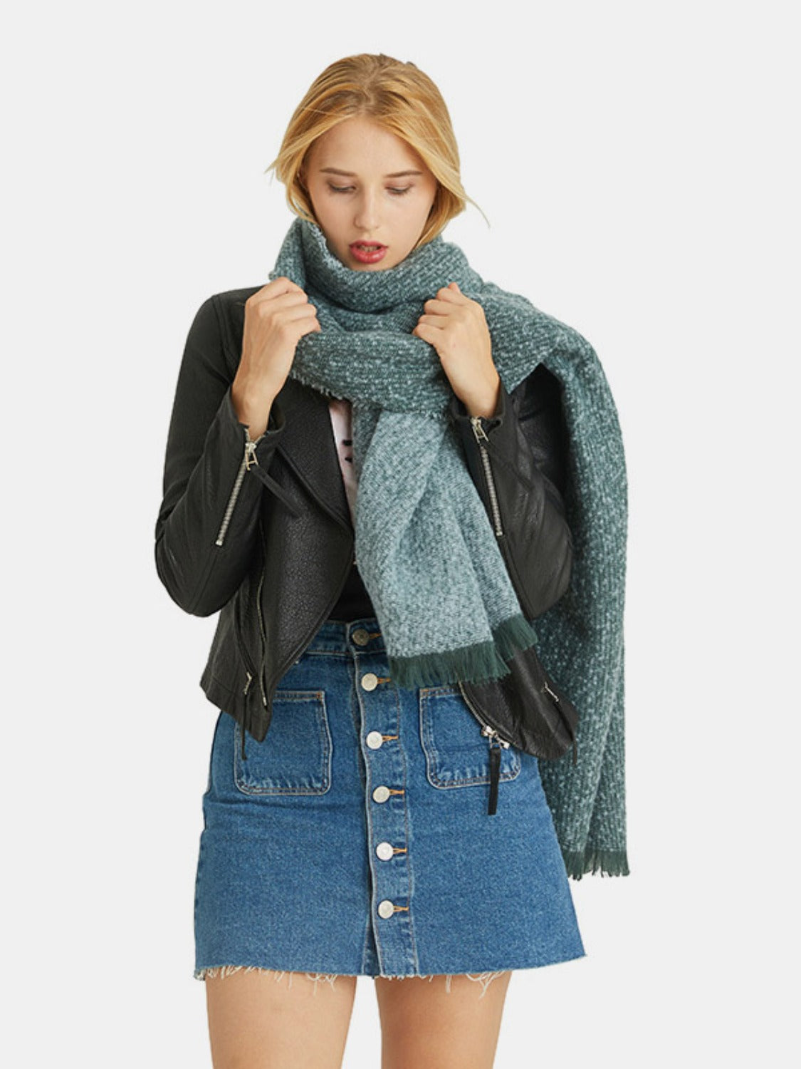 Raw Hem Heathered Polyester Scarf 
