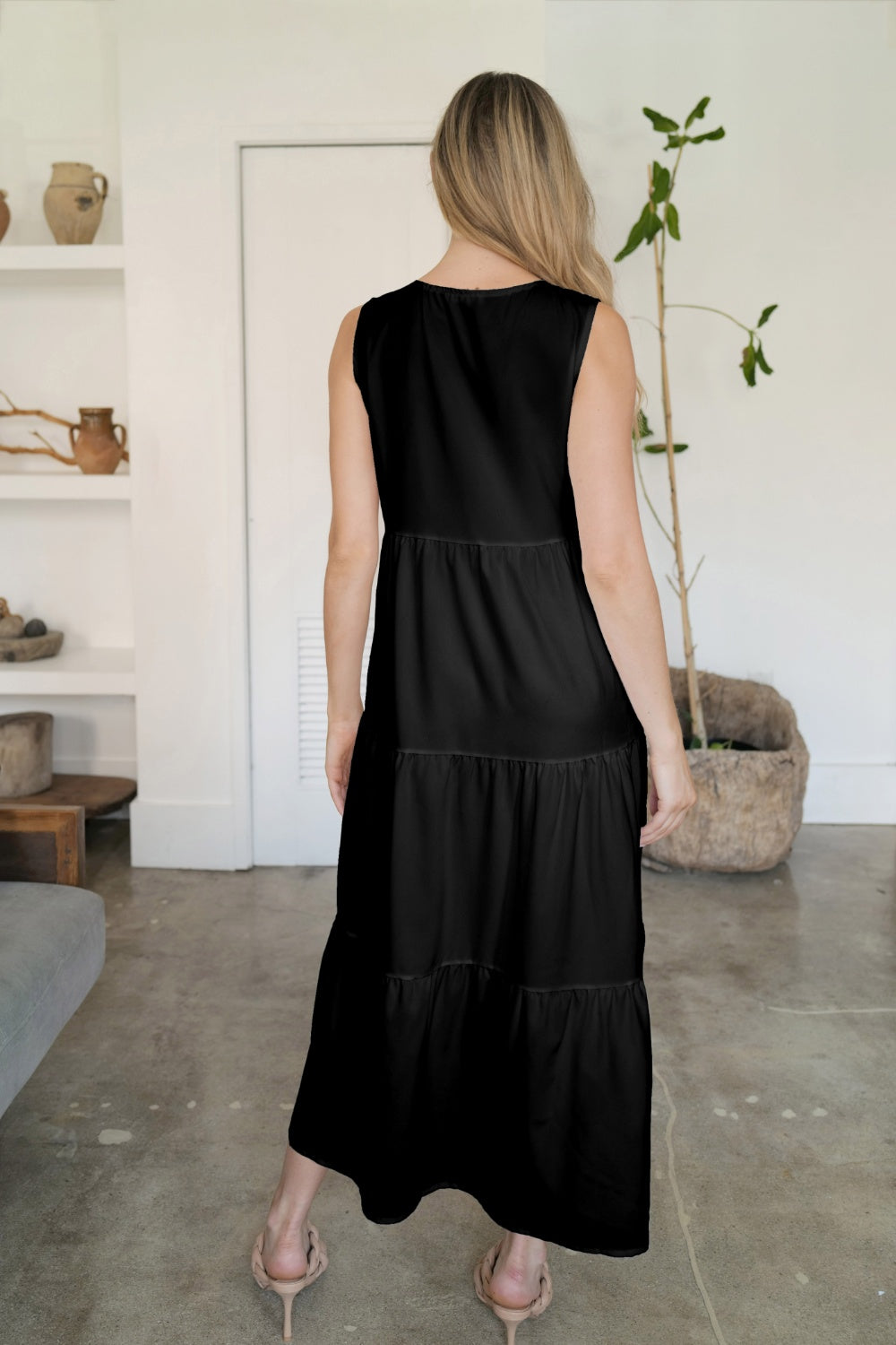 FAM-FAM Tiered V-Neck Sleeveless Dress 