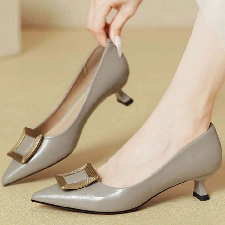 Point Toe Flare Heel Pumps 