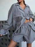 Button Up Flounce Sleeve Top and Shorts Set Lingerie & Nightwear