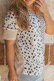 Plus Size Leopard V-Neck Short Sleeve T-Shirt 