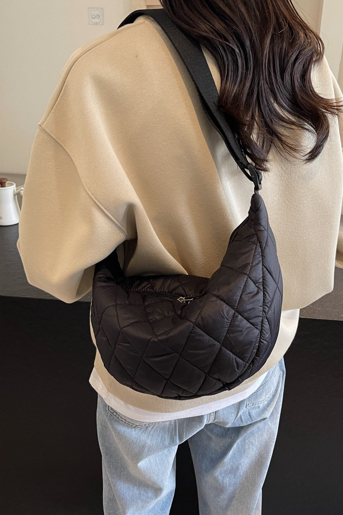 Quilted Adjustable Strap Crossbody Bag 