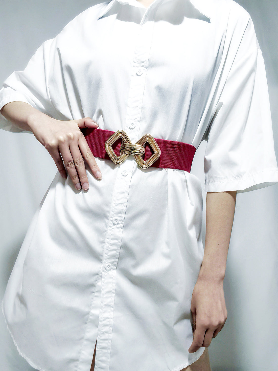 Geometric Buckle Elastic Wide Belt 