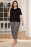 V-Neck Tee and Plaid Cropped Pants Lounge Set Lingerie & Nightwear