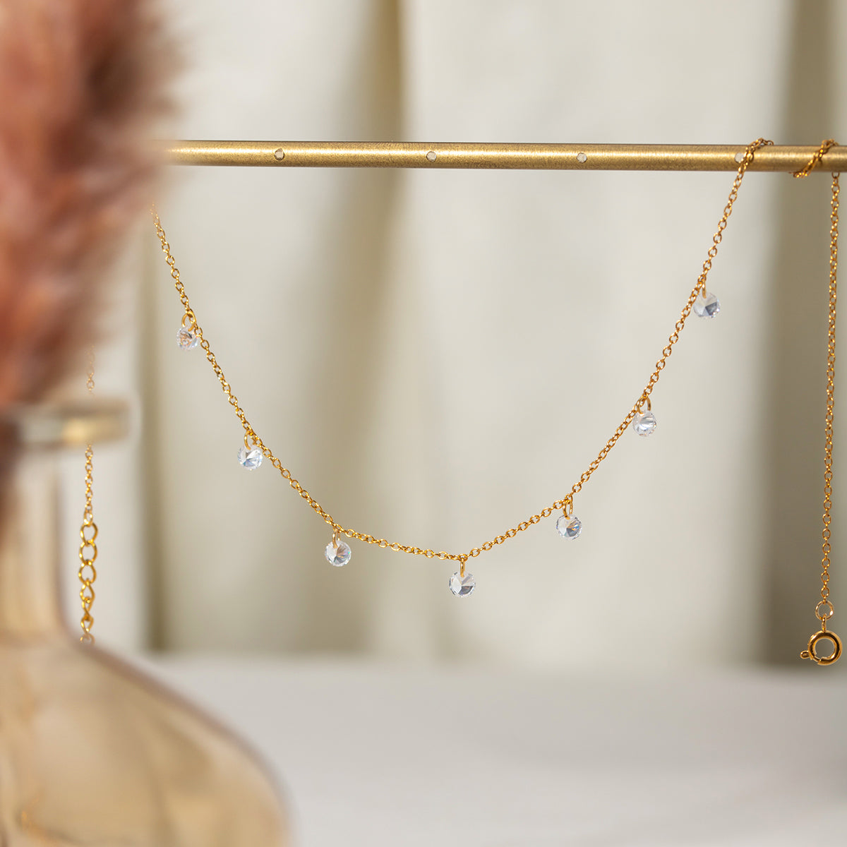 Stainless Steel Rhinestone Pendant Necklace 