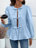 Ivy Lane Peplum Tied Long Sleeve Blouse 