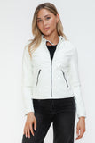 Snobbish Faux Leather Zip Up Drawstring Hooded Jacket 