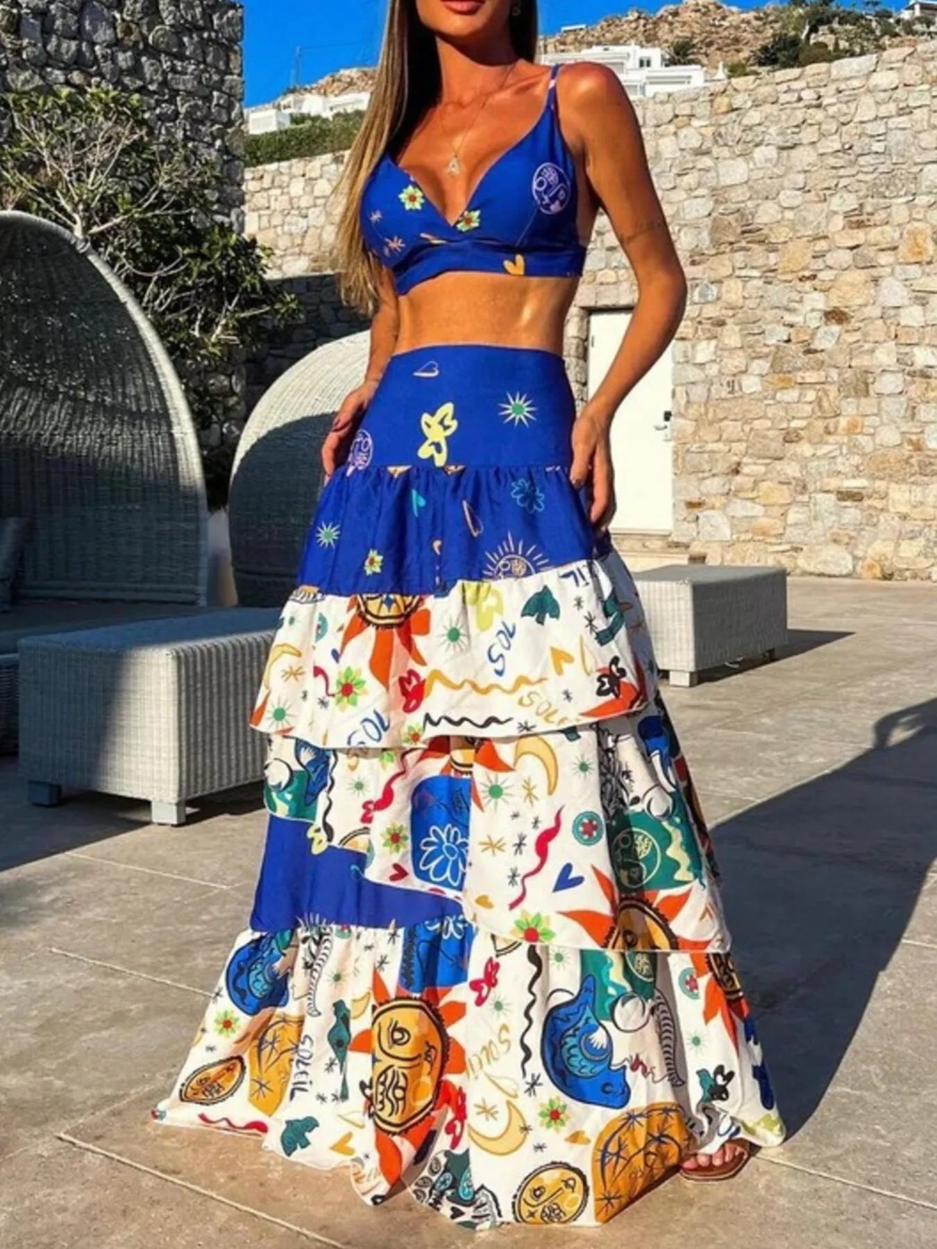 Printed Cami and Layered Skirt Set Two Piece Dresses