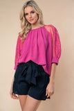 White Birch Round Neck Lace Half Sleeve Blouse 