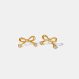 Stainless Steel Inlaid Zircon Bow Earrings 