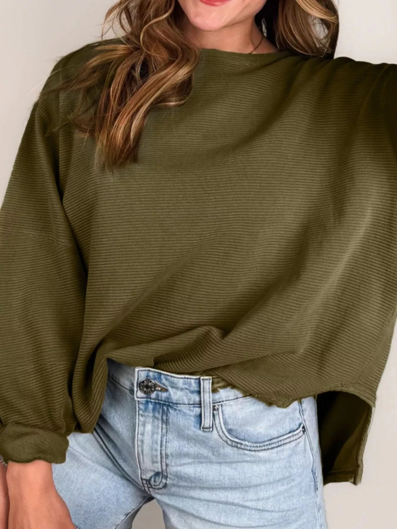 Ribbed Knit Oversized Sweatshirt 