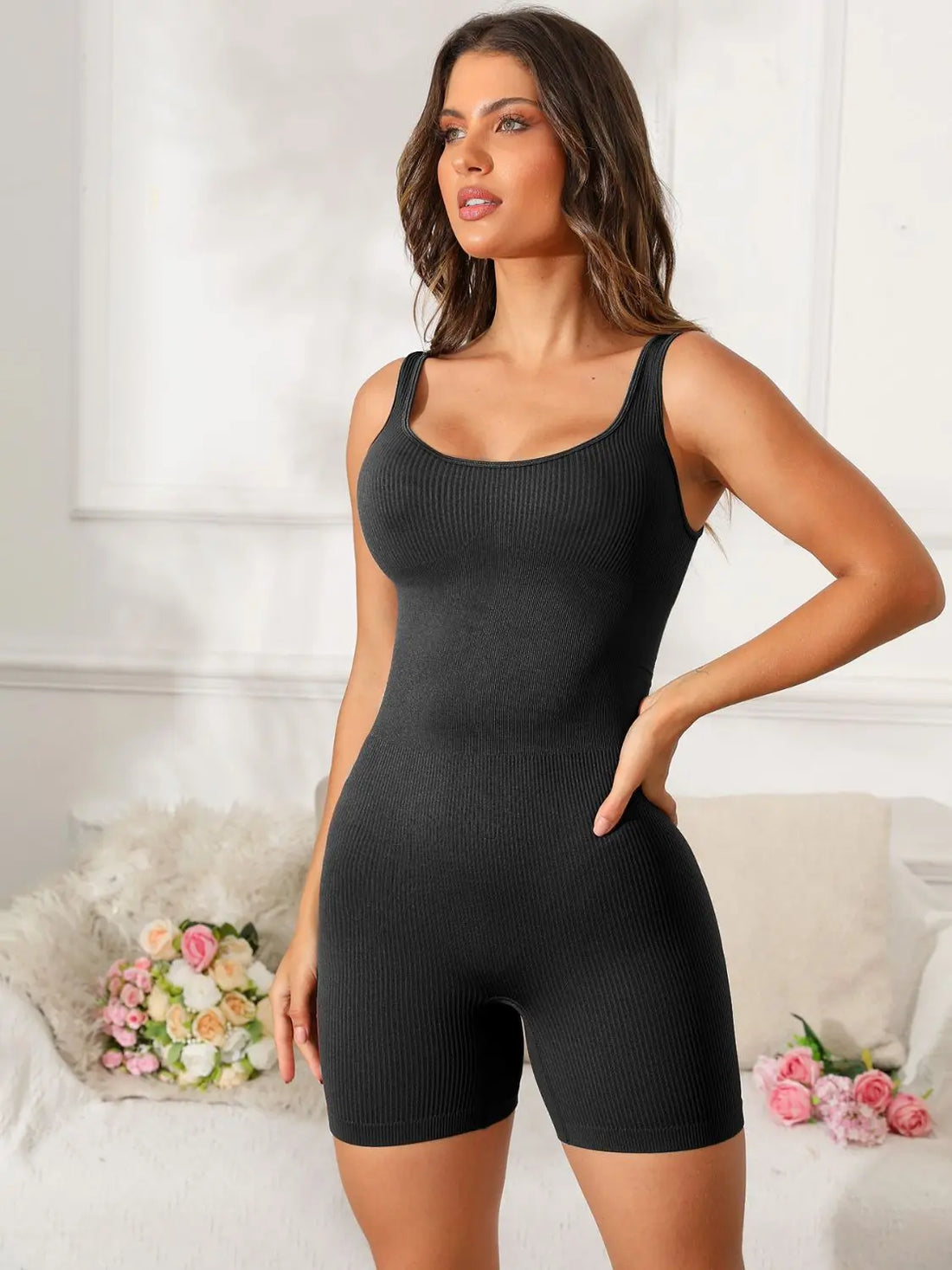 Scoop Neck Wide Strap Active Romper 