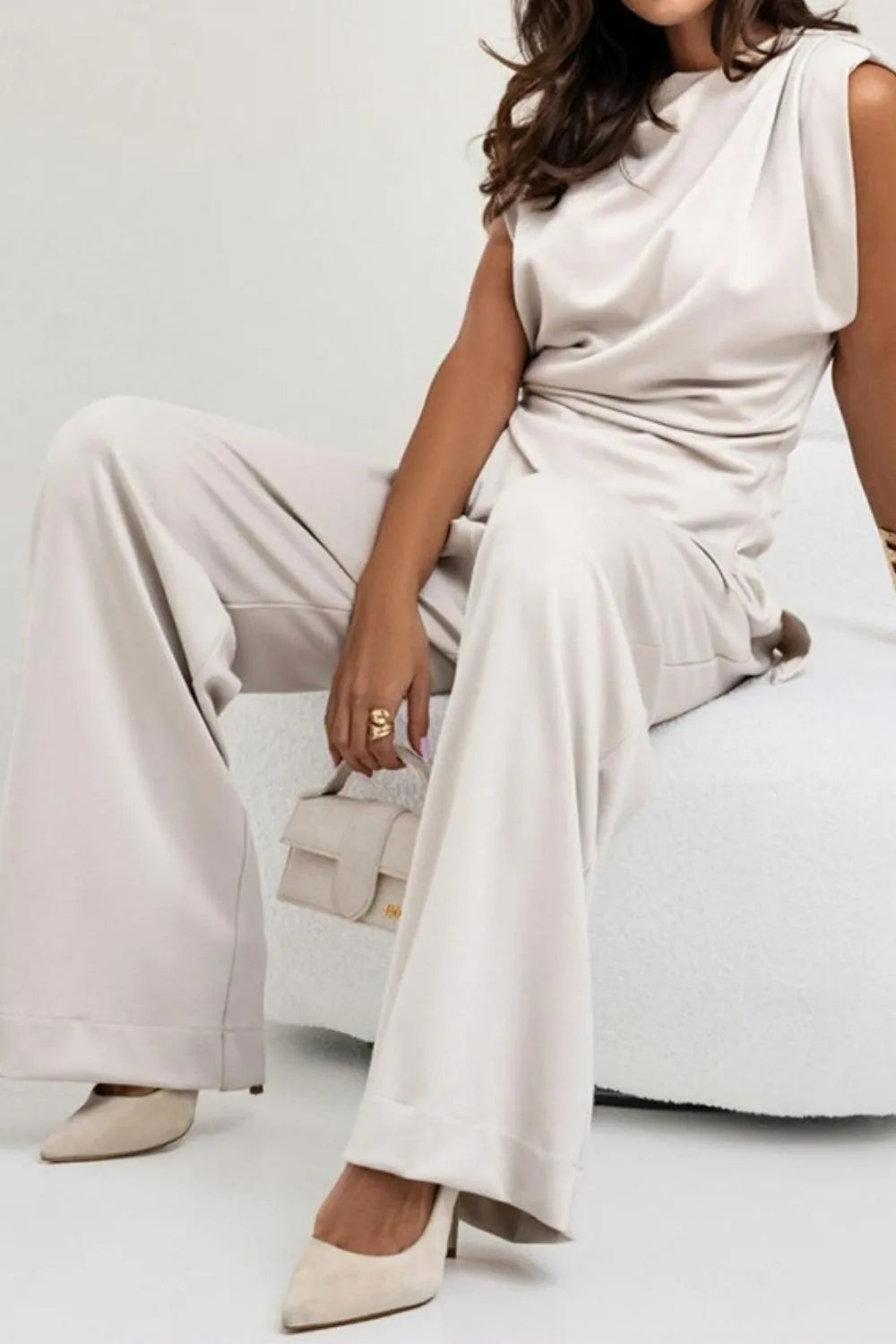 Round Neck Top and Pants Set Two Piece Dresses