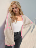 Double Take Contrast Open Front Dropped Shoulder Cardigan 