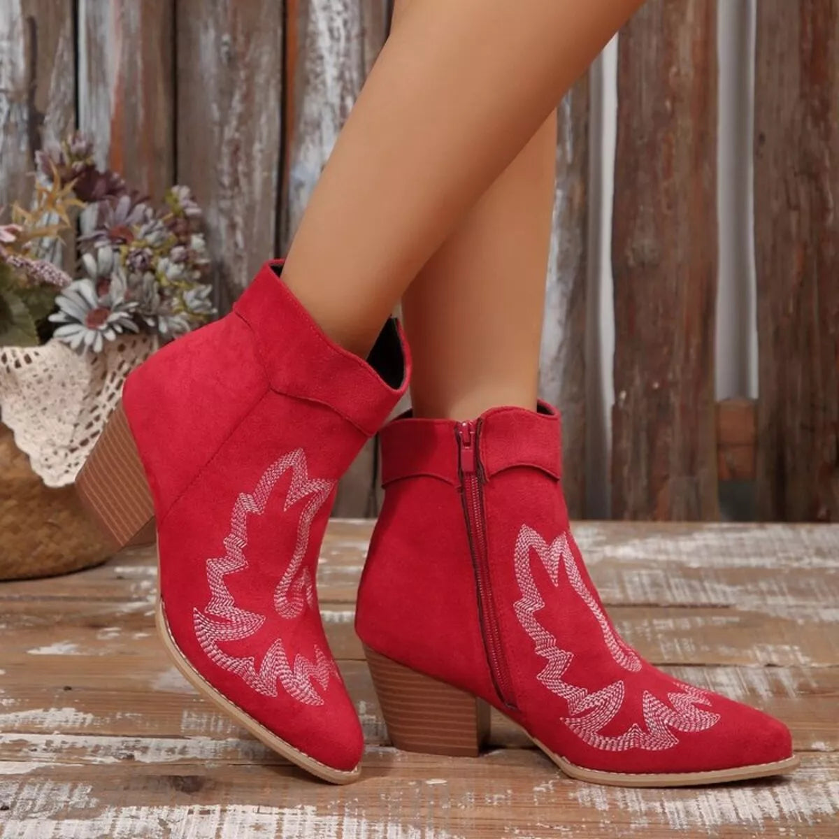 Point Toe Block Heels Boots 