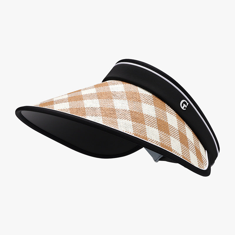 Plaid Natural Grass Adjustable Sun Hat 