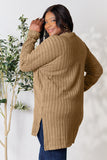 Basic Bae Full Size Ribbed Round Neck Long Sleeve Slit Top 