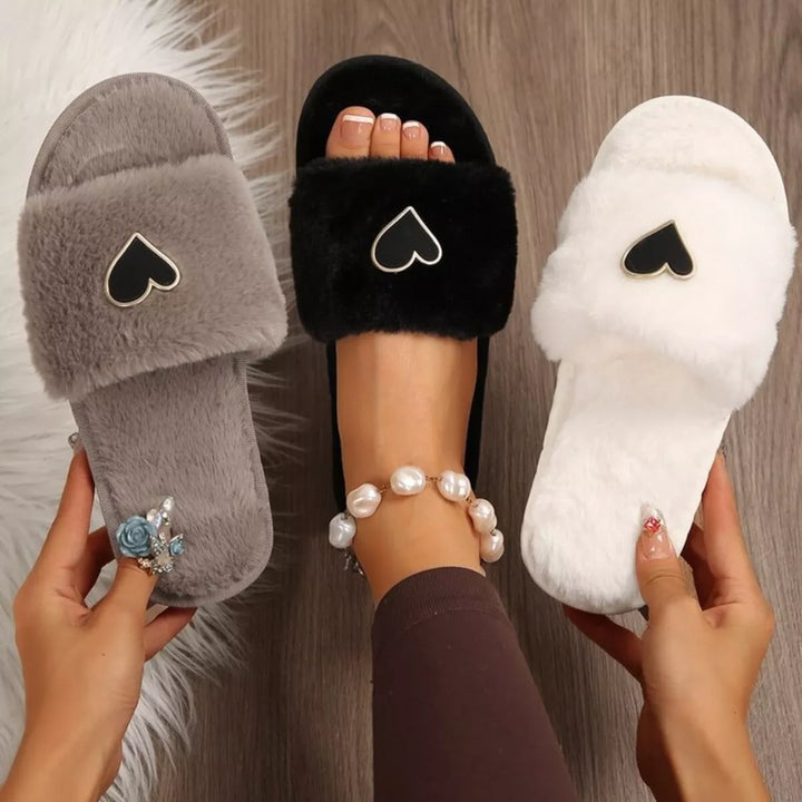 Heart Open Toe Flats Slippers 