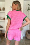 Double Take Full Size Texture Contrast T-Shirt and Shorts Set 