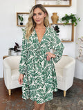Double Take Full Size Printed Ruched Balloon Sleeve Dress 