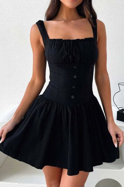 Decorative Button Square Neck Cami Dress Dresses